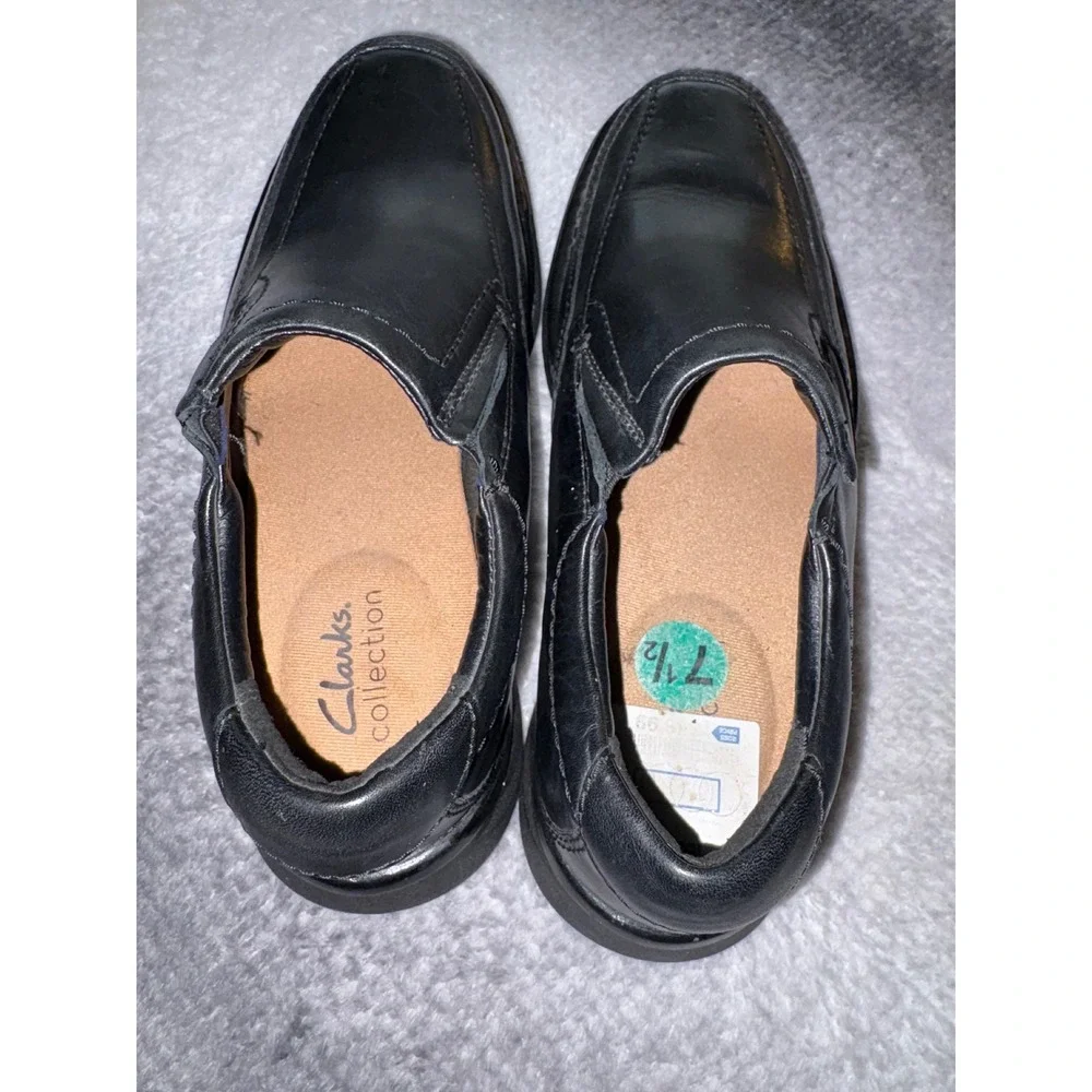 Clarks Collection Mens Black Leather Slip On Loafers Square Toe Dress Shoes 7.5‎